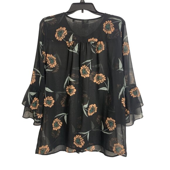 CAbi #5206 La Di Da Floral Sheer Ruffle Tiered Sleeve Blouse Size M - Picture 4 of 9